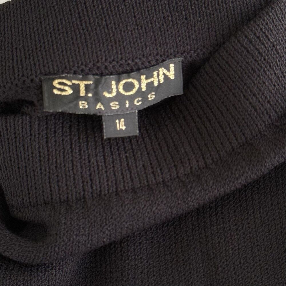 St John Basics Black Santana Knit Pencil Skirt Womens Size 14 Elastic Waist - Picture 3 of 8